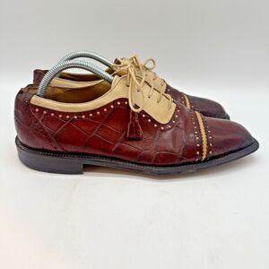 Stacy Adams 23923 Men 9.5 Croc Embossed Brown 2 Tone Spectator Oxford Shoe Spain